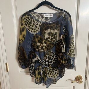 Fifteen Twenty 100% Silk Butterfly Print Sheer Blouse with a Tie Waist Size L